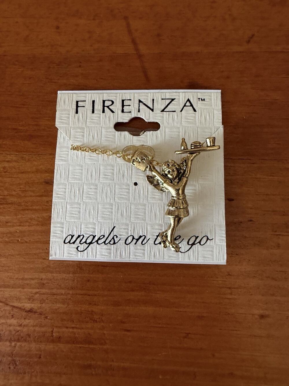 Firenza Angel Necklace Angels On The Go Gold Tone Pendant New On Card Spiritual